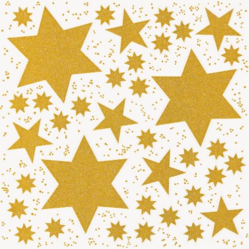 bsb Fensterbild - Fenstertransparent mit goldenen Sternen - Bogen in 31 x 31 cm - Sterne in unterschiedlicher Größe - wiederablösbar - zum Verzieren und Dekorieren von Fenstern von bsb