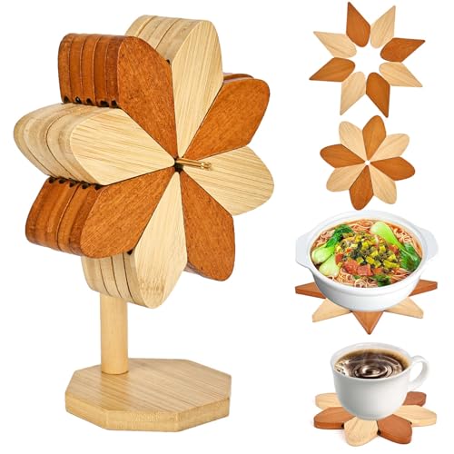 bssmmai Topfuntersetzer Hitzebeständig Bambus, Kreative Untersetzer Holz in Windmühlenform, 5 Holzuntersetzer Pinwheel Tischdekoration Bambus Topfmatte für Geschirr Topf Schüssel Teekanne von bssmmai