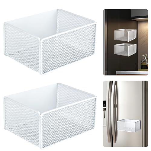 bssmmai 2 Stück Magnet Regal Kühlschrank, Magnetregale für Kühlschrank Obst, Platzsparend Organizer Gewürzregal Magnetisch Kühlschrank Wand (Weiß) von bssmmai