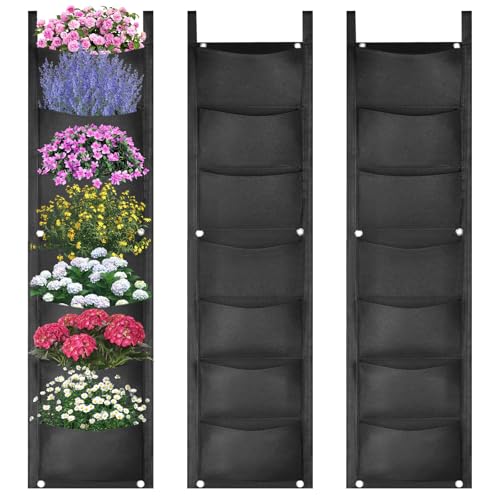 bssmmai 2 Stück Pflanzsack Hängend, Pflanzbeutel Hängend Mit 7 Taschen, Atmungsaktiver Pflanztaschen Hängend aus Vliesstoff für Draußen und Vertikal Garten (Schwarz) von bssmmai