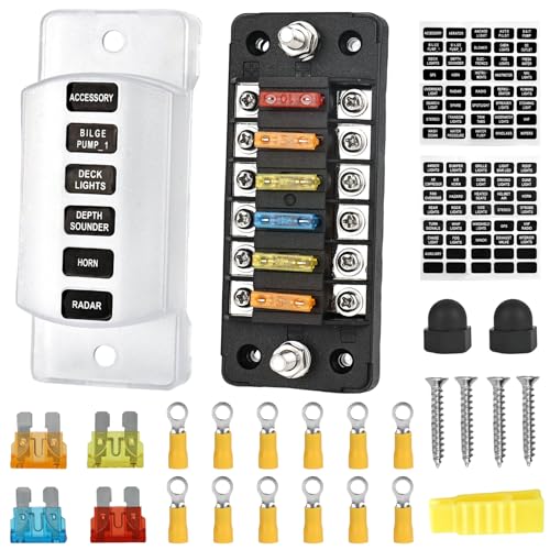 bssmmai 6 Fac KFZ Sicherungskasten 12v, KFZ Sicherungshalter 12v, Ausgestattet mit 5A, 10A, 15A, 20A Auto Sicherungen, Auto-Sicherungskasten mit Staubschutz und DIY-Autoaufkleber bssmmai 6 Fac KFZ Sicherungskasten 12v, KFZ Sicherungshalter 12v, Ausgestattet mit 5A, 10A, 15A, 20A Auto Sicherungen, Auto-Sicherungskasten mit Staubschutz und DIY-Autoaufkleber von bssmmai