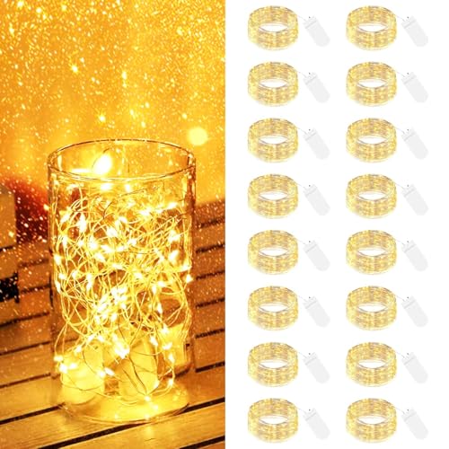 【16 Stück】 LED Lichterkette mit Batterie Klein, 2M 20LED Silberdraht Mini Lichterkette Batteriebetrieben, Micro Lichterkette Draht Wasserdichte für Weihnachten Hochzeit Party Innen Deko, WarmWeiß 【16 Stück】 LED Lichterkette mit Batterie Klein, 2M 20LED Silberdraht Mini Lichterkette Batteriebetrieben, Micro Lichterkette Draht Wasserdichte für Weihnachten Hochzeit Party Innen Deko, WarmWeiß von btfarm