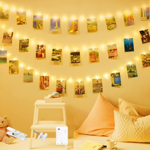 LED Foto Lichterkette Klammern mit Timer, 10M 100LED Lichterkette Bilder mit 60 Klammern für Fotos Wand Batteriebetriebene Lichterketten für Zimmer/Wohnzimmer Deko, Geschenke, Party , Hochzeiten von btfarm