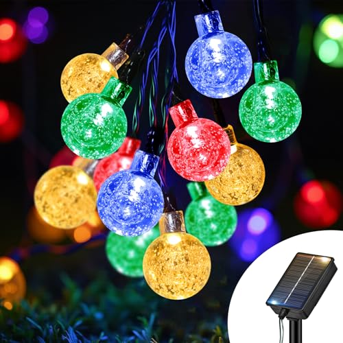 btfarm 1 Stücke Solar Lichterkette Aussen Wetterfest, 10M 30 LED Kristallkugel Lichterkette Außen IP65 Wasserdicht, 8 Modi Solarlichterkette Outdoor für Balkon Hochzeit Party Garten Deko, Mehrfarbig von btfarm
