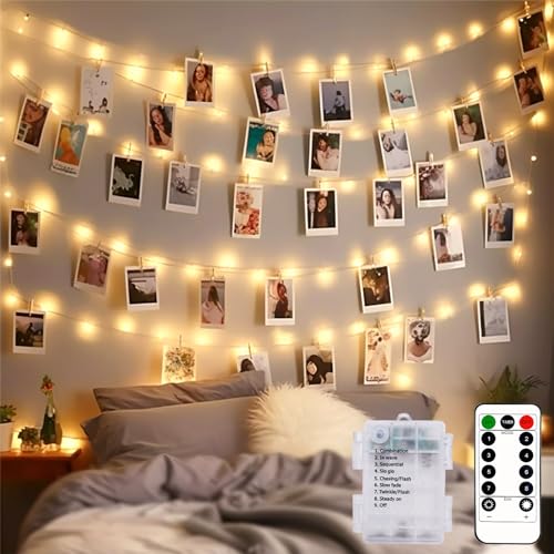 btfarm 10M 100LED Foto Lichterkette Klammern mit Fernbedienung, Fotoclips Bilder Aufhängen 8Modi Waterproof Timer Batteriebetrieben fotolichterkette für Zimmer Wohnzimmer Hochzeiten Party von btfarm