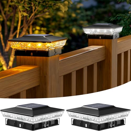 btfarm 2 Stück Pfostenleuchte Solar, 2 Modi LED Pfostenkappe Solar IP65 Wasserfest Pfostenlichter, Solarlampen für Außen Garten Terrasse Zaun 3.5x3.5 4x4 Zoll Hölzerne Pfäle, Warmweiß + Kaltweiß von btfarm