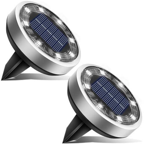btfarm 2 Stück Solar Bodenleuchten Aussen, 8 LED Gartenbeleuchtung Solar IP65 Wasserdicht Boden Solarleuchten, Solarlampen für Außen Garten Rasen Auffahrt Gehweg Patio, Kaltes Weiß von btfarm