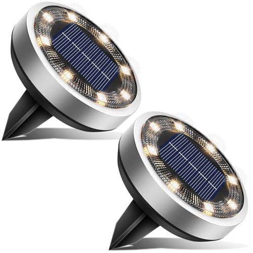 btfarm 2 Stück Solar Bodenleuchten Aussen, 8 LED Gartenbeleuchtung Solar Wasserdicht Boden Solarleuchten, Solarlampen für Außen Garten Rasen Auffahrt Gehweg Patio, Warmes Weiß von btfarm