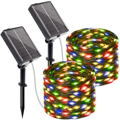 btfarm 2 Stück Solar Lichterkette Aussen mit Timer, 10M 100 LED Lichterkette Außen Solar Wetterfest 8 Modi IP65 Wasserdicht Solarlichterkette Outdoor für Garten Zaun Baum Hof Balkon Deko (Farbig) von btfarm
