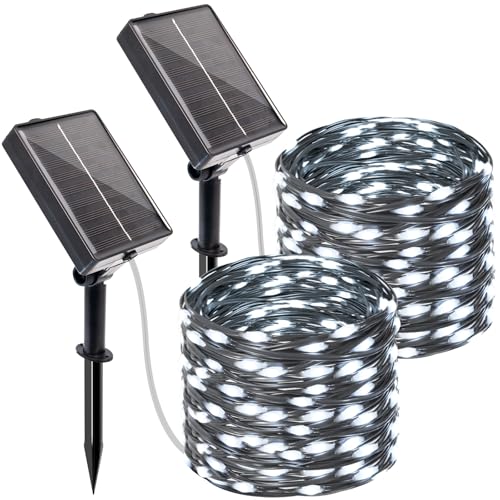 btfarm 2 Stück Solar Lichterkette Aussen mit Timer, 10M 100 LED Lichterkette Außen Solar Wetterfest 8 Modi IP65 Wasserdicht Solarlichterkette Outdoor für Garten Zaun Baum Hof Balkon Deko (Kaltes Weiß) von btfarm