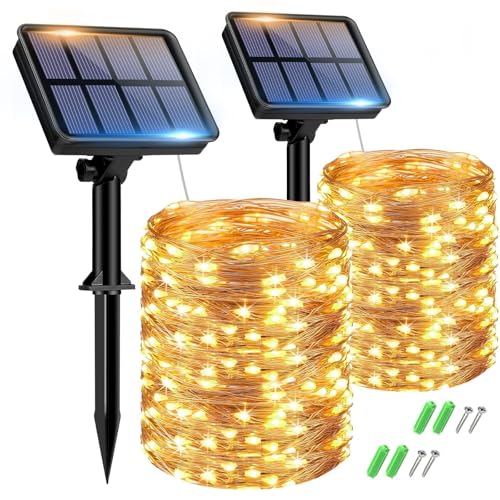 btfarm Solar Lichterkette Aussen, 2x15M 150 LED Solarlichterkette Außen Wetterfest 8 Modi IP65 Wasserdicht Kupferdraht Lichterkette Außen Solar Outdoor für Garten Terrasse Baum Hof Party (Warmweiß) von btfarm