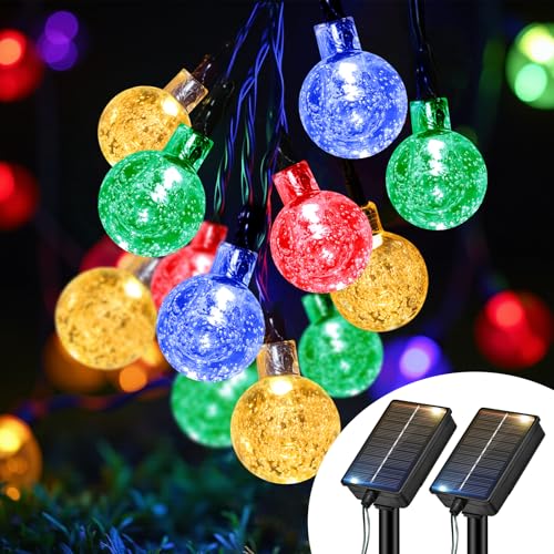 btfarm 2 Stücke Solar Lichterkette Aussen Wetterfest, 10M 30 LED Kristallkugel Lichterkette Außen IP65 Wasserdicht, 8 Modi Solarlichterkette Outdoor für Balkon Hochzeit Party Garten Deko, Mehrfarbig von btfarm
