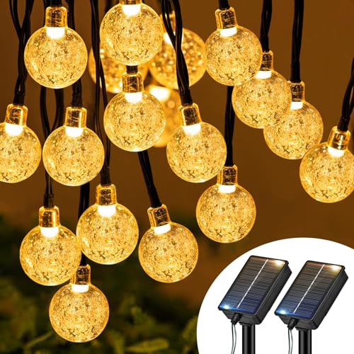 btfarm 2 Stücke Solar Lichterkette Aussen Wetterfest, 10M 30 LED Kristallkugel Lichterkette Außen IP65 Wasserdicht, 8 Modi Solarlichterkette Outdoor für Balkon Hochzeit Party Garten Deko, Warmweiß von btfarm
