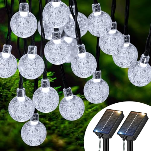 btfarm 2 Stücke Solar Lichterkette Aussen Wetterfest, 10M 30 LED Kristallkugel Lichterkette Außen IP65 Wasserdicht, 8 Modi Solarlichterkette Outdoor für Balkon Hochzeit Party Garten Deko, Kaltes Weiß von btfarm