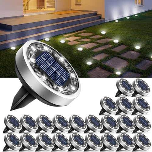btfarm 24 Stück Solar Bodenleuchten Aussen, 8 LED Gartenbeleuchtung Solar IP65 Wasserdicht Boden Solarleuchten, Solarlampen für Außen Garten Rasen Auffahrt Gehweg Patio, Kaltes Weiß von btfarm