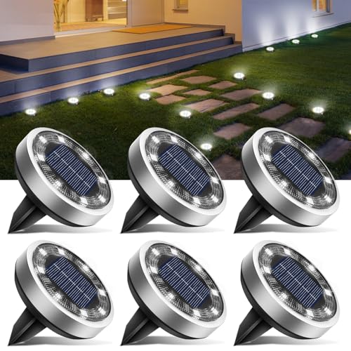 btfarm 6 Stück Solar Bodenleuchten Aussen, 8 LED Gartenbeleuchtung Solar IP65 Wasserdicht Boden Solarleuchten, Solarlampen für Außen Garten Rasen Auffahrt Gehweg Patio, Kaltes Weiß von btfarm