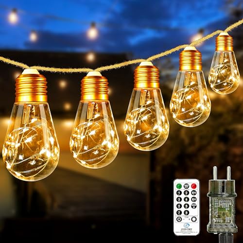 btfarm LED Lichterkette Außen mit Fernbedienung, 9M Vintage Lichterkette Strom Outdoor mit 16 Glühbirnen 8 Modi Timer Lichterketten Aussen für Balkon Garten Party Zimmer Innen Deko (Warmweiß) von btfarm