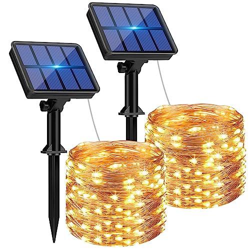 btfarm Solar Lichterkette Aussen, 2x6M 60 LED Solarlichterkette Außen Wetterfest 8 Modi IP65 Wasserdicht Kupferdraht Lichterkette Außen Solar Outdoor für Garten Terrasse Baum Hof Party (Warmweiß) von btfarm