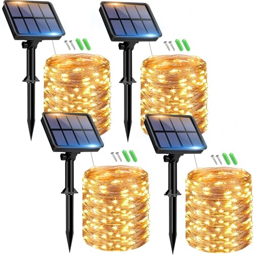 btfarm Solar Lichterkette Aussen, 4x15M 150 LED Solarlichterkette Außen Wetterfest 8 Modi IP65 Wasserdicht Kupferdraht Lichterkette Außen Solar Outdoor für Garten Terrasse Baum Hof Party (Warmweiß) von btfarm