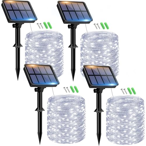 btfarm Solar Lichterkette Aussen, 4x15M 150 LED Solarlichterkette Außen Wetterfest 8 Modi IP65 Wasserdicht Kupferdraht Lichterkette Außen Solar Outdoor für Garten Terrasse Baum Hof Party (Kaltweiß) von btfarm