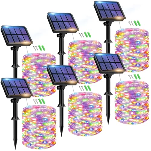 btfarm Solar Lichterkette Aussen, 6x15M 150 LED Solarlichterkette Außen Wetterfest 8 Modi IP65 Wasserdicht Kupferdraht Lichterkette Außen Solar Outdoor für Garten Terrasse Baum Hof Party (Bunt) von btfarm