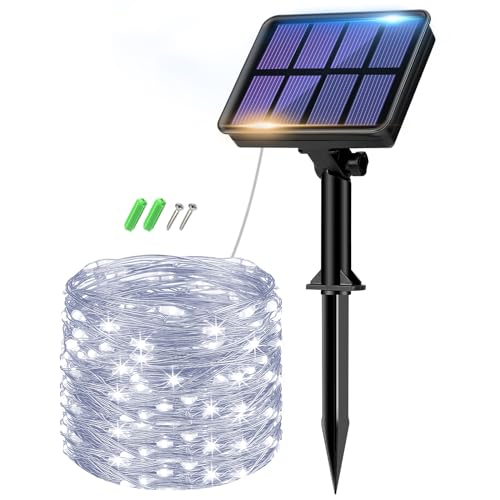 btfarm Solar Lichterkette Aussen, 8M 80 LED Solarlichterkette Außen Wetterfest 8 Modi IP65 Wasserdicht Kupferdraht Lichterkette Außen Solar Outdoor für Garten Terrasse Baum Hof Party (Kaltweiß) von btfarm