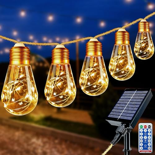 btfarm Solar Lichterkette Aussen mit Fernbedienung, 8M Vintage Lichterkette Außen Solar Wetterfest mit 16 Glühbirnen 8 Modi Timer Solarlichterkette Outdoor für Balkon Garten Party Deko (Warmweiß) von btfarm