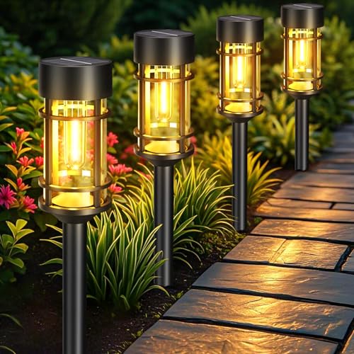 btfarm Solarlampen für Außen Garten, 4 Stück Solarleuchten für Außen IP65 Wasserdicht Auto Ein/Aus Helle Warmweiß Solar Gartenleuchten Deko für Balkon, Rasen, Terrasse, Hof von btfarm