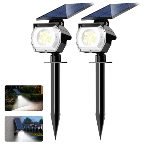 btfarm Solarstrahler für Außen Garten [2 Stück], 52 LED Solarlampen für Außen Garten Upgraded Solar Strahler Außen 3 Modi IP65 Wasserdicht Solarleuchten Gartenleuchten für Hof Wege Garage, Kaltweiß von btfarm