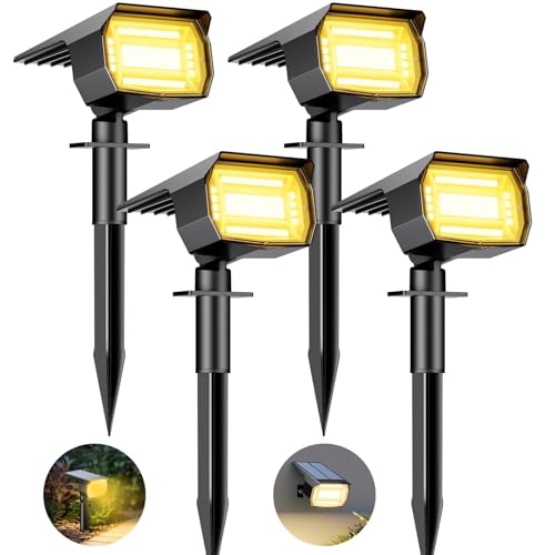 btfarm 4 Stück Solarstrahler für Außen Garten, 72 LED Solarlampen für Außen IP65 Wasserdicht Solar Strahler Gartenleuchten, Solarleuchten für Rasen Auffahrt Gehweg Patio Baum, Warmweiß von btfarm