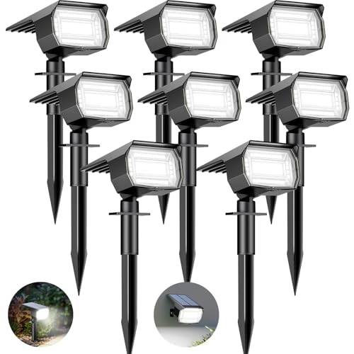 btfarm 8 Stück Solarstrahler für Außen Garten, 72 LED Solarlampen für Außen IP65 Wasserdicht Solar Strahler Gartenleuchten, Solarleuchten für Rasen Auffahrt Gehweg Patio Baum, Kaltweiß von btfarm
