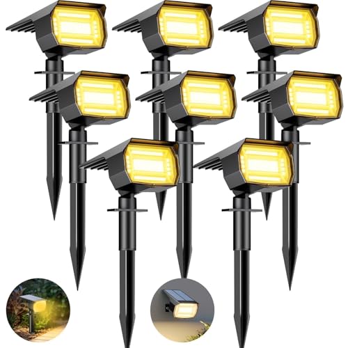 btfarm 8 Stück Solarstrahler für Außen Garten, 72 LED Solarlampen für Außen IP65 Wasserdicht Solar Strahler Gartenleuchten, Solarleuchten für Rasen Auffahrt Gehweg Patio Baum, Warmweiß von btfarm