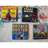 Cowboy Untersetzer Set Retro 1950Er Jahre Obstkiste Etikett Kitsch von buckaroosmercantile