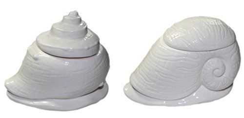 budawi® - Muschel Keramik Dose ca. 15 cm mit Deckel, Weiß, Lebensmittelaufbewahrungsbehälter, Dose, 7,5 cm x 15 cm von budawi