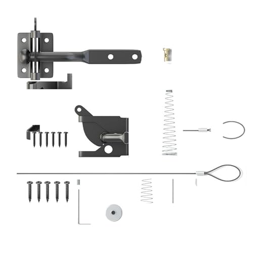 budiniao Outdoor Tor Sicherheit Gesichert Selbst Verriegelung Tor Riegel Mit Frühling Kabel Pull System Carbon Stahl Garten, Kurz schwarz von budiniao