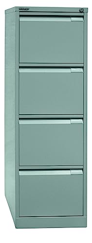 BISLEY Hängeregistraturschrank mit Schloss aus Metall in Silber, 4 Schubladen, einbahnig - Hängeregisterschrank abschließbar, Hängeregistratur für Hängemappen & Hängeordner von bümö