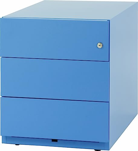 BISLEY Note Rollcontainer mit 3 Schüben aus Metall abschließbar in blau - Bürocontainer mit Schloss für DIN A4 Dokumente, Kleinteile & Büromaterial, Container für Büro & Homeoffice auf Rollen von bümö