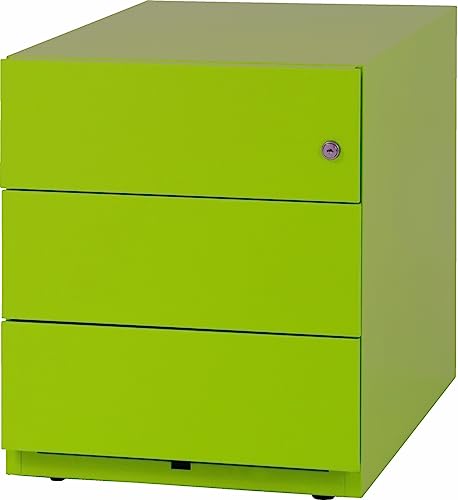 BISLEY Note Rollcontainer mit 3 Schüben aus Metall abschließbar in grün - Bürocontainer mit Schloss für DIN A4 Dokumente, Kleinteile & Büromaterial, Container für Büro & Homeoffice auf Rollen von bümö