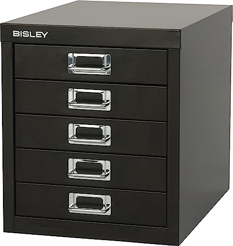 BISLEY Schubladenschrank aus Metall für DIN A4 in schwarz Schrank mit 5 Schubladen Büroschrank Werkzeugschrank von bümö