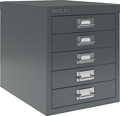 BISLEY Schubladenschrank aus Metall für DIN A4 in anthrazitgrau Schrank mit 5 Schubladen Büroschrank Werkzeugschrank von bümö