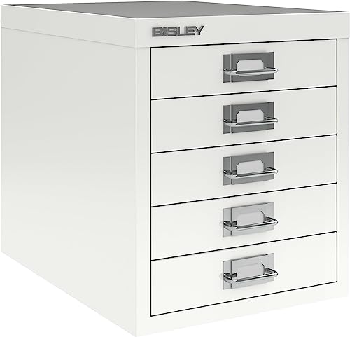 BISLEY Schubladenschrank aus Metall für DIN A4 in verkehrsweiß Schrank mit 5 Schubladen Büroschrank Werkzeugschrank von bümö