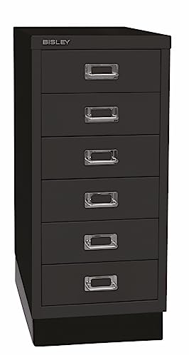 BISLEY Schubladenschrank aus Metall für DIN A4 in schwarz mit 6 Schubladen und Sockel Büroschrank Werkzeugschrank von bümö