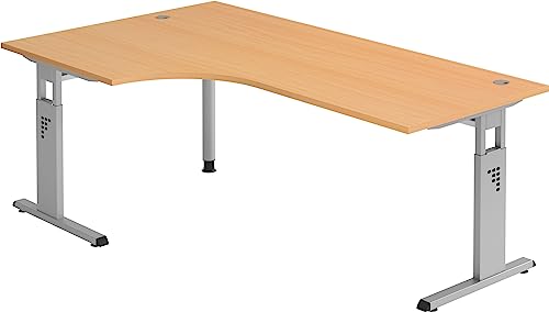 Bümö höhenverstellbarer Eckschreibtisch O-Serie 200x120 cm in Buche, Gestell in Silber - Schreibtisch L Form, großer Tisch für's Büro, Computertisch höhenverstellbar von bümö