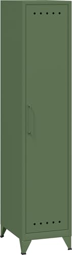 Bisley Fern Locker Garderobenschrank aus Metall | Spind mit 3 festen Fachböden im Retro-Instustrial Design in olivgrün von bümö