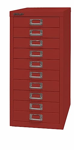 Bisley Multidrawer Schubladenschrank aus Metall mit 10 Schubladen DIN A4 ohne Sockel - Farbe: Kardinalrot von bümö
