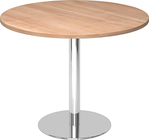 Bümö Besprechungstisch, Esstisch klein, Tisch rund 100 cm - Kleiner Esstisch Nussbaum, Rundtisch Esstisch 2 Personen mit Holz-Platte, Säule aus Metall verchromt, Konferenztisch, Bistrotisch von bümö