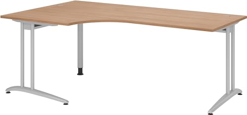 Bümö Eckschreibtisch groß, B-Serie 200x120 cm, Tischplatte aus Holz in Nussbaum, Gestell aus Metall - Schreibtisch L Form, großer Tisch für's Büro, Computertisch, Bürotisch von bümö