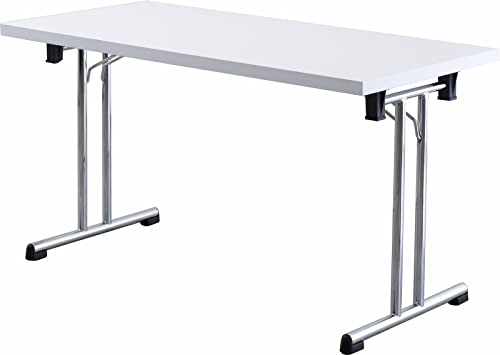 Bümö Klapptisch weiß 138 x 69 cm klappbar & stapelbar, klappbarer Schreibtisch, Klappschreibtisch, Tisch klappbar, Klappbarer Tisch, Klapptisch Holz-Platte, Gestell stabil aus Metall verchromt von bümö