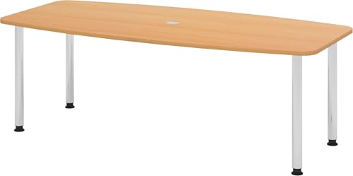 Bümö Konferenztisch oval 220x103 cm großer Besprechungstisch in Buche, Besprechungstisch mit Chromfüßen, Meetingtisch für 8 Personen, XXL-Tisch für Besprechungsraum & Meeting von bümö