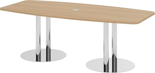 Bümö Konferenztisch oval 220x103 cm großer Besprechungstisch in Eiche, Besprechungstisch mit Chromsäulen, Meetingtisch für 8 Personen, XXL-Tisch für Besprechungsraum & Meeting von bümö